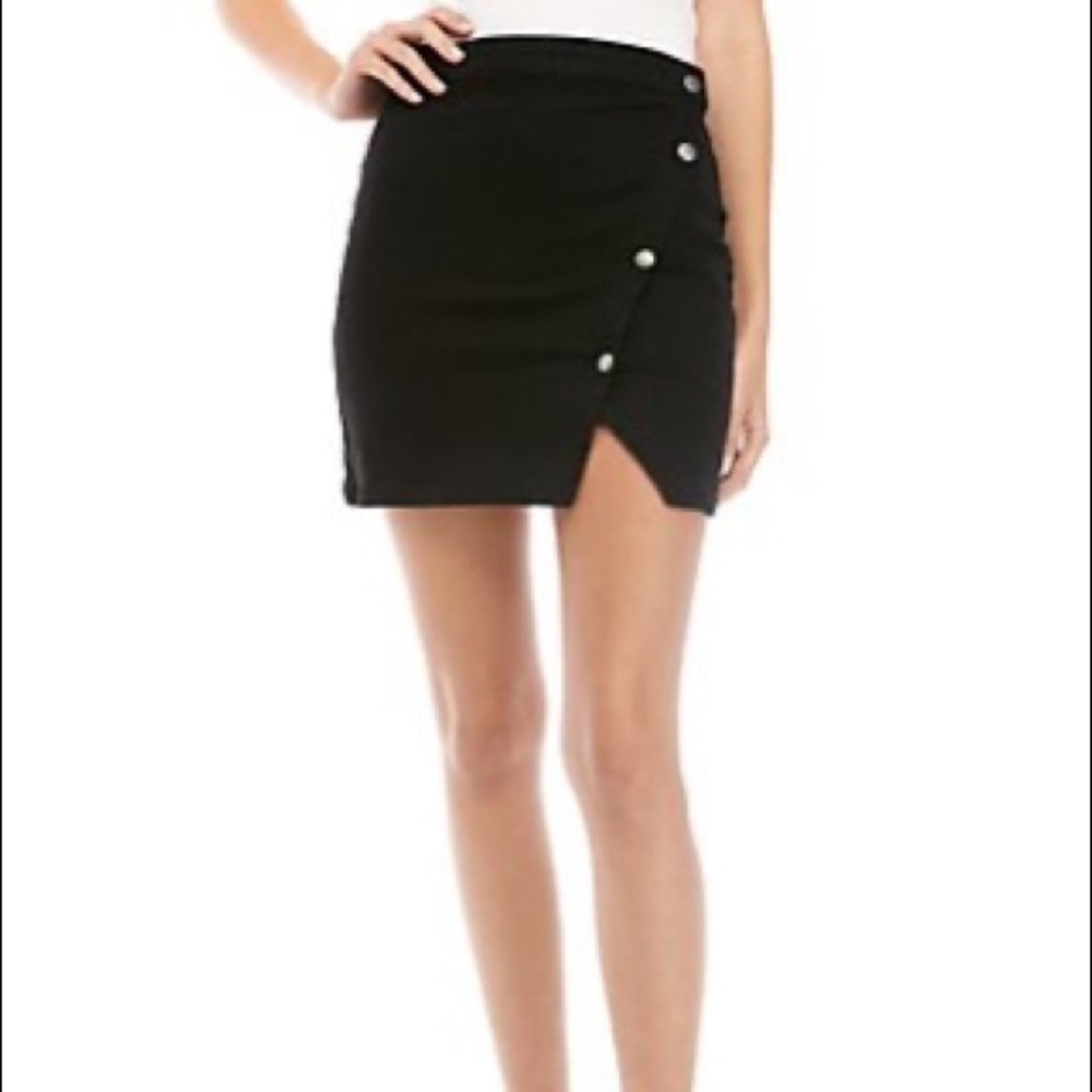 Free People | Notched Denim Button Wrap Mini Skirt